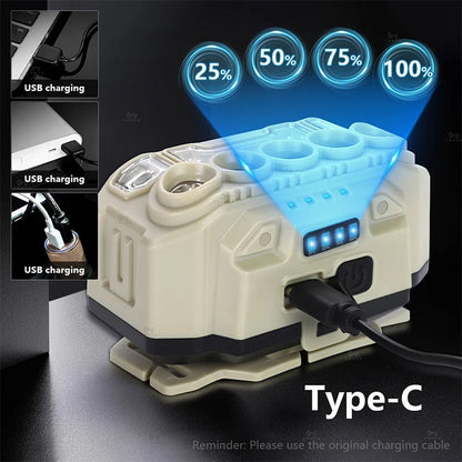 LED COB + 5 LED   مصباح الرأس  مضاد الصدمات و مزود بمستشعر للحركة