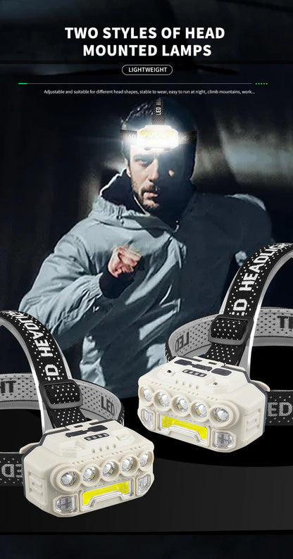 LED COB + 5 LED   مصباح الرأس  مضاد الصدمات و مزود بمستشعر للحركة