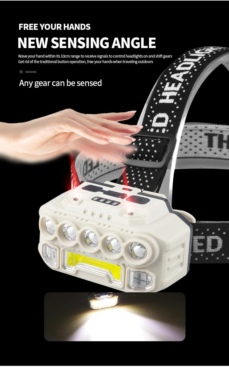 LED COB + 5 LED   مصباح الرأس  مضاد الصدمات و مزود بمستشعر للحركة