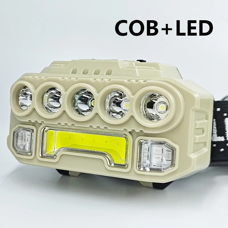LED COB + 5 LED   مصباح الرأس  مضاد الصدمات و مزود بمستشعر للحركة
