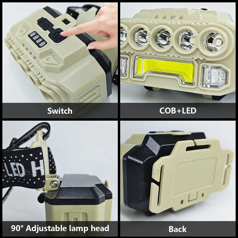 LED COB + 5 LED   مصباح الرأس  مضاد الصدمات و مزود بمستشعر للحركة