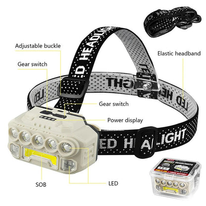 LED COB + 5 LED   مصباح الرأس  مضاد الصدمات و مزود بمستشعر للحركة